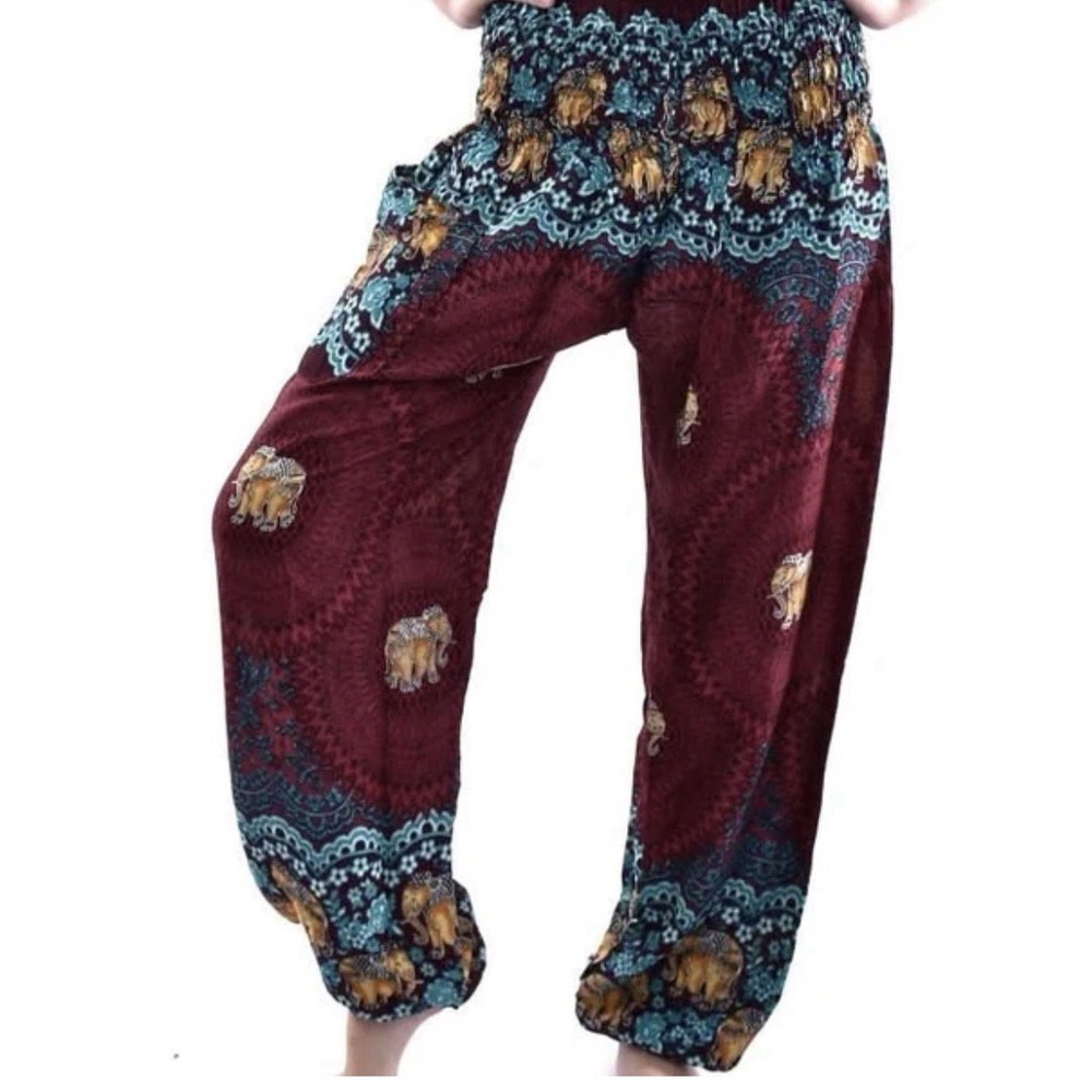 Womens Elephant Print Harem Yoga Pants Sz XL Hippie Boho Beach Festival